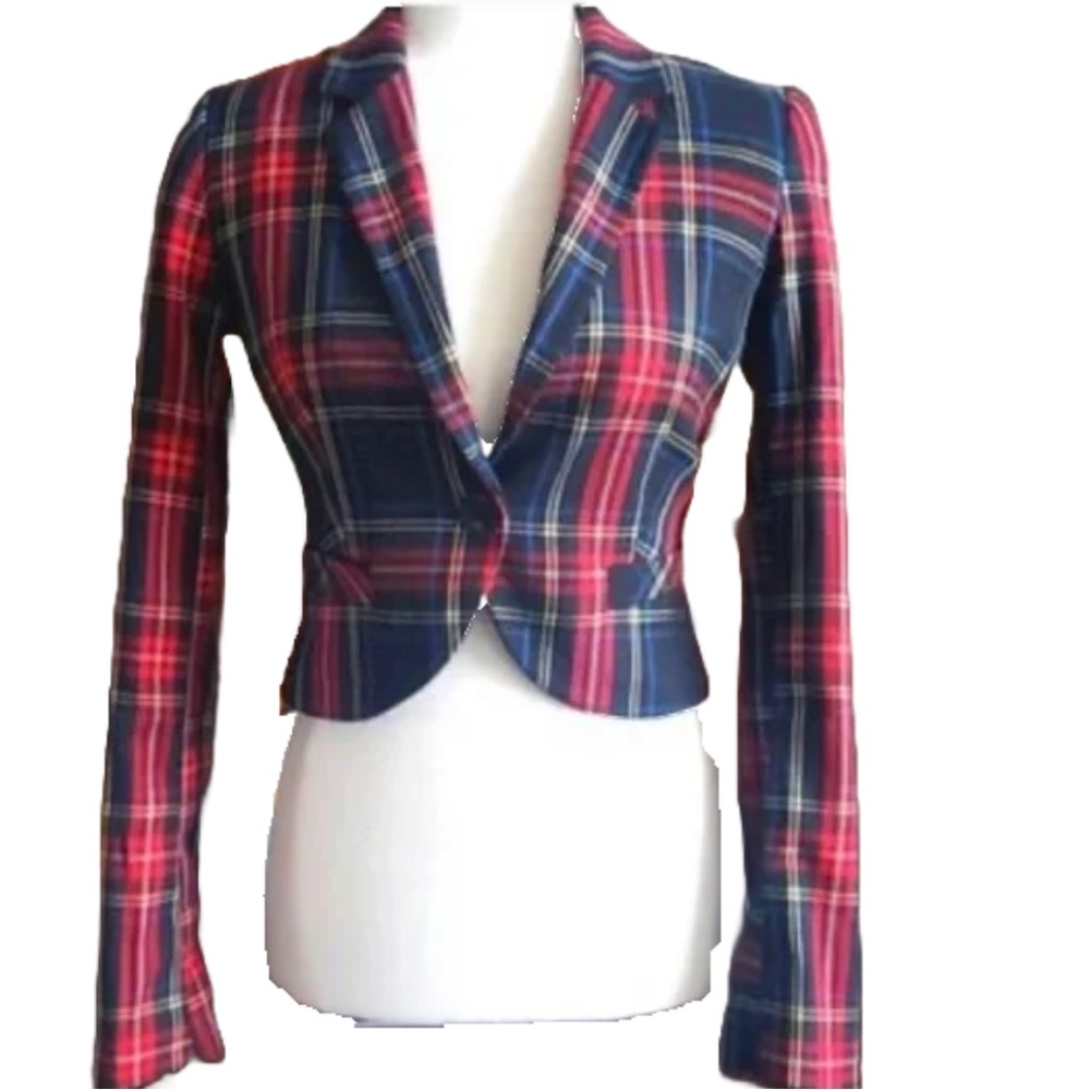 H&M plaid cropped blazer size 4